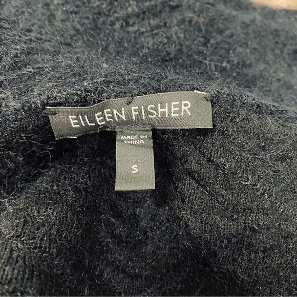 EILEEN FISHER S Black Cats Mohair Moto Sweater Jacket Asymmetrical Zip: Flaw - Picture 12 of 16